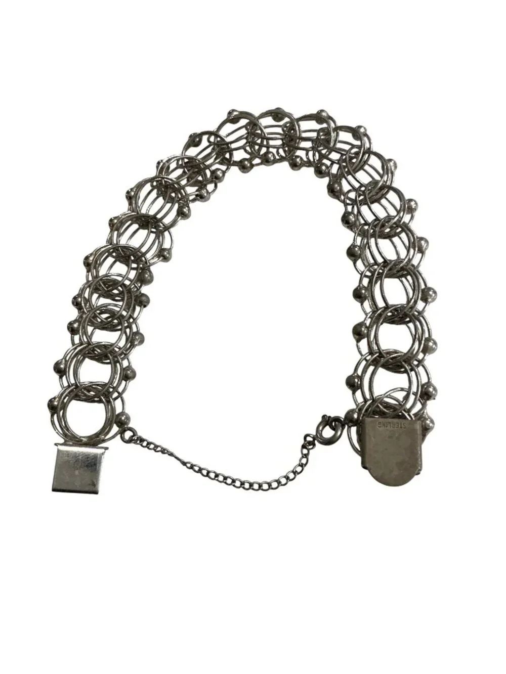 Vintage Rare  Sterling Silver Chain Mail  Bold Statement Bracelet  Safety Chain
